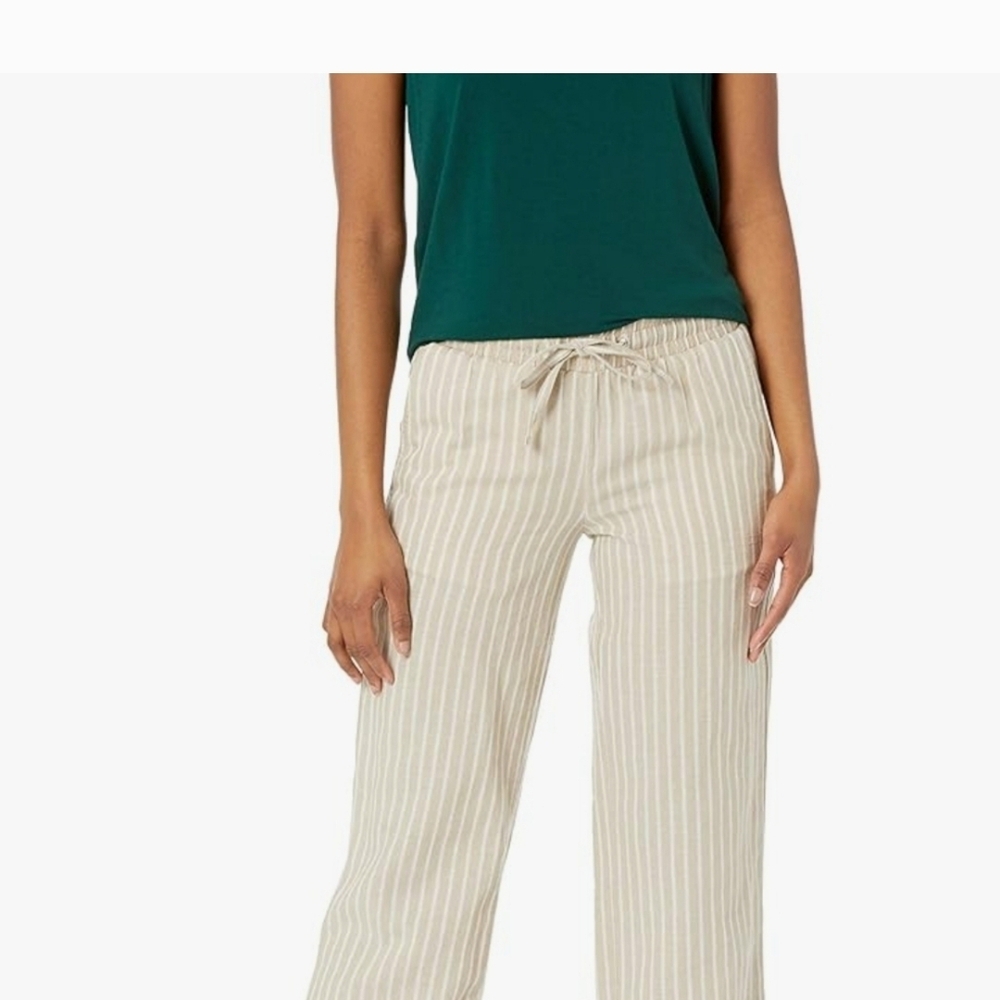 Striped Beige Linen Pants Small